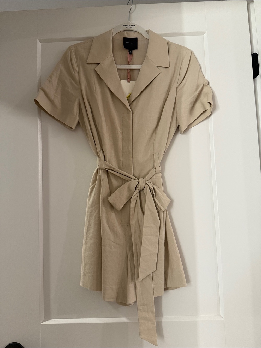 Alex Marie Cream Short-Sleeve Tie-Waist Romper